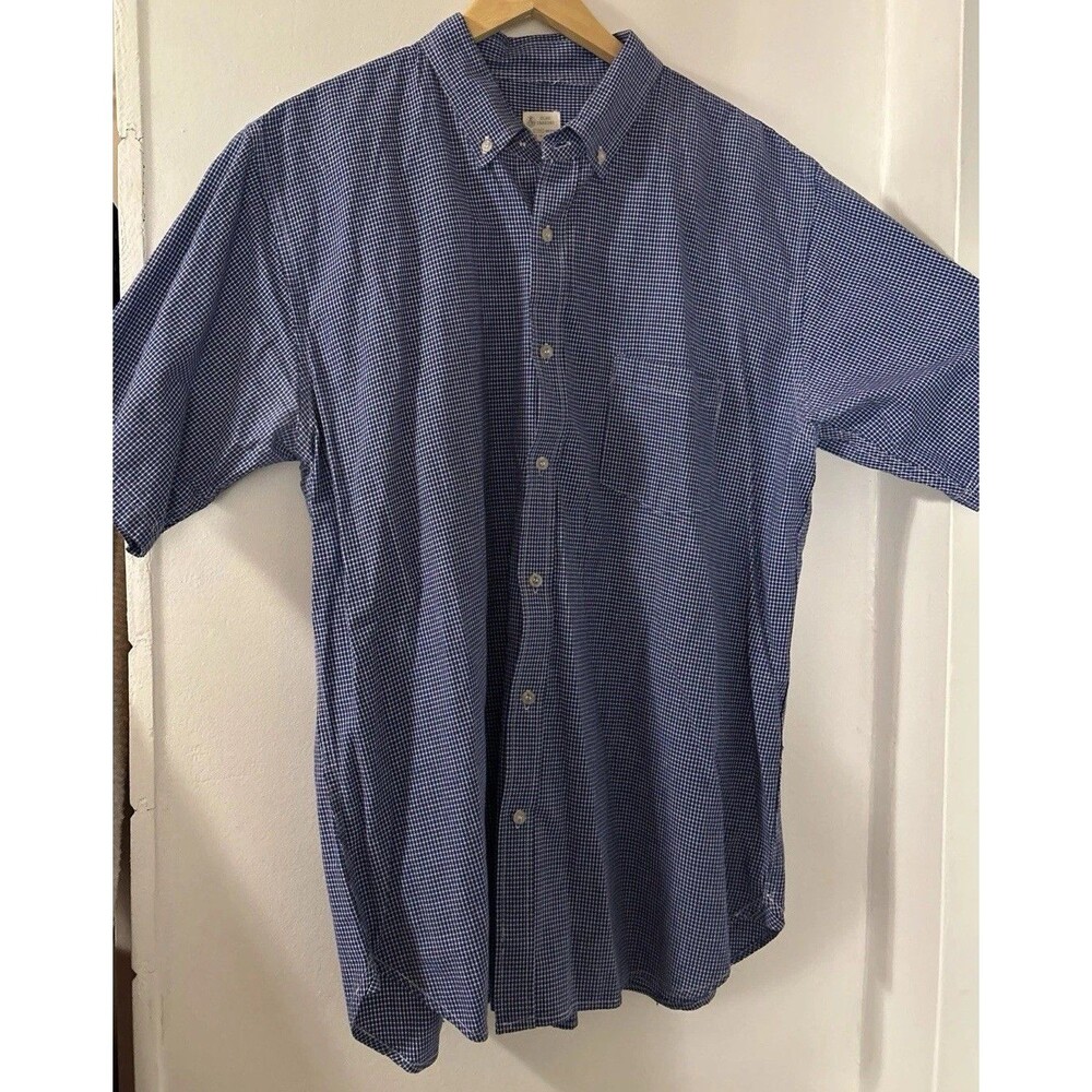 Oleg Cassini Blue Gingham Check Button Down Shirt XL Short Sleeve
